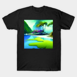 Digital Painting Of a Beautiful Nature With Mountanis, Vacation Beach T-Shirt